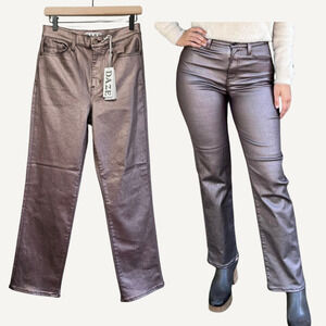 Daze Jeans Womens 29 NWT Coated Penny Wash High Rise Straight Festival Metallic